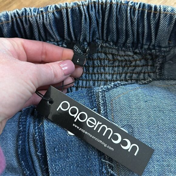Papermoon Denim Cropped Bandeau Top Size L NWT - Picture 3 of 4